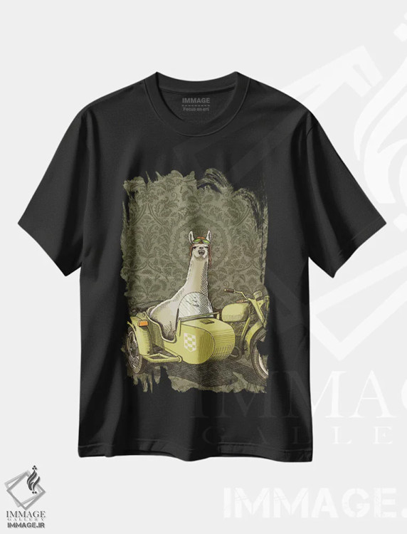 تیشرت مشکی طرح دار لاما با سایدکار اثر جیسون رتلیف | فروشگاه ایماژ