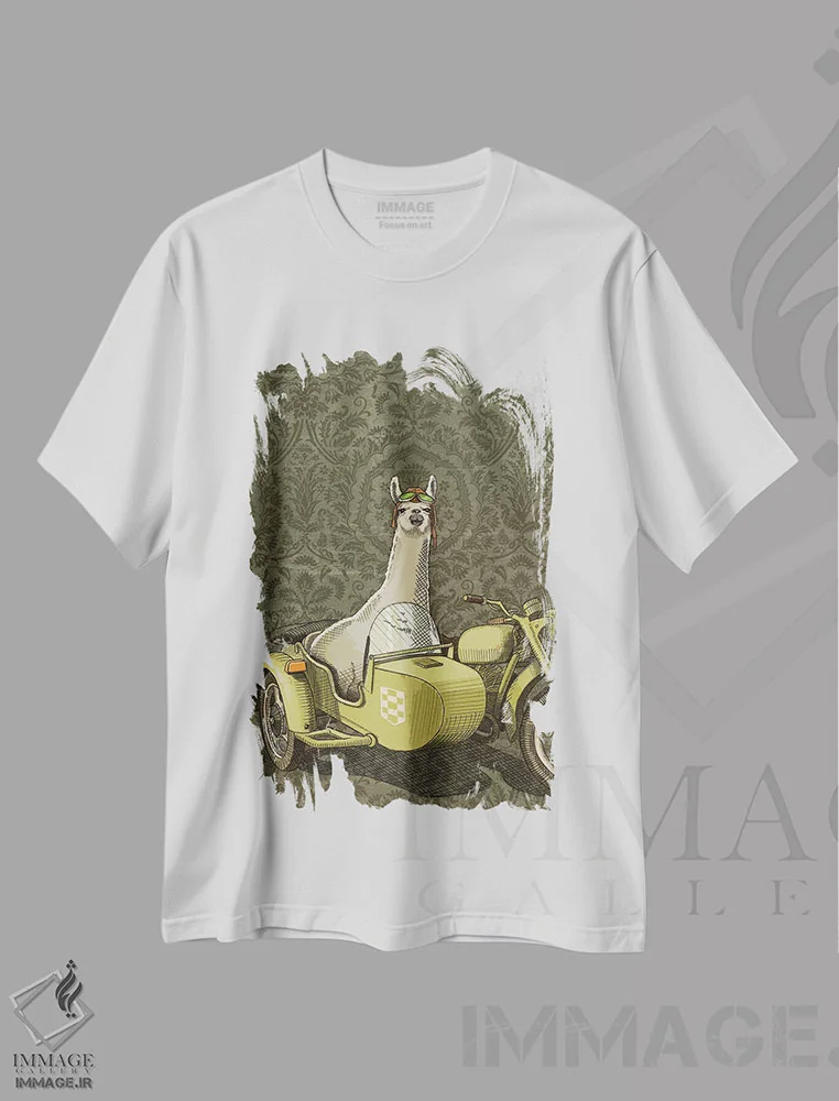 تیشرت سفید طرح دار لاما با سایدکار اثر جیسون رتلیف | immage.ir