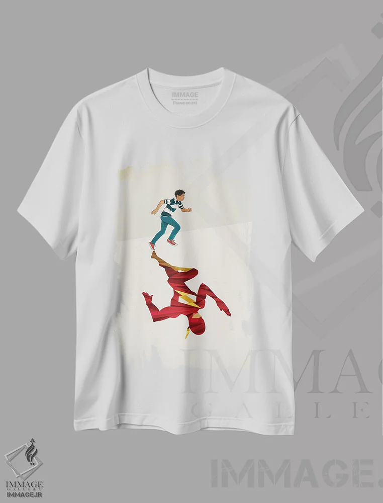 تیشرت سفید طرح دار دوندهٔ سرخ پوش ۲، هنر دیجیتال اثر جیسون رتلیف | فروشگاه ایماژ