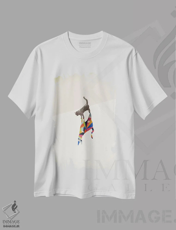 تیشرت سفید طرح دار سایهٔ متحرک گربه ۱ اثر جیسون رتلیف | فروشگاه ایماژ