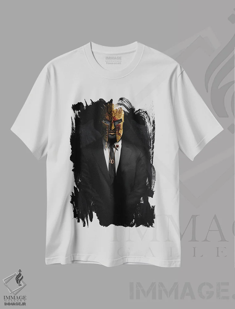 تیشرت سفید طرح دار اسپارتان، دکوراسیون جایگزین اثر یان رافائل | فروشگاه ایماژ