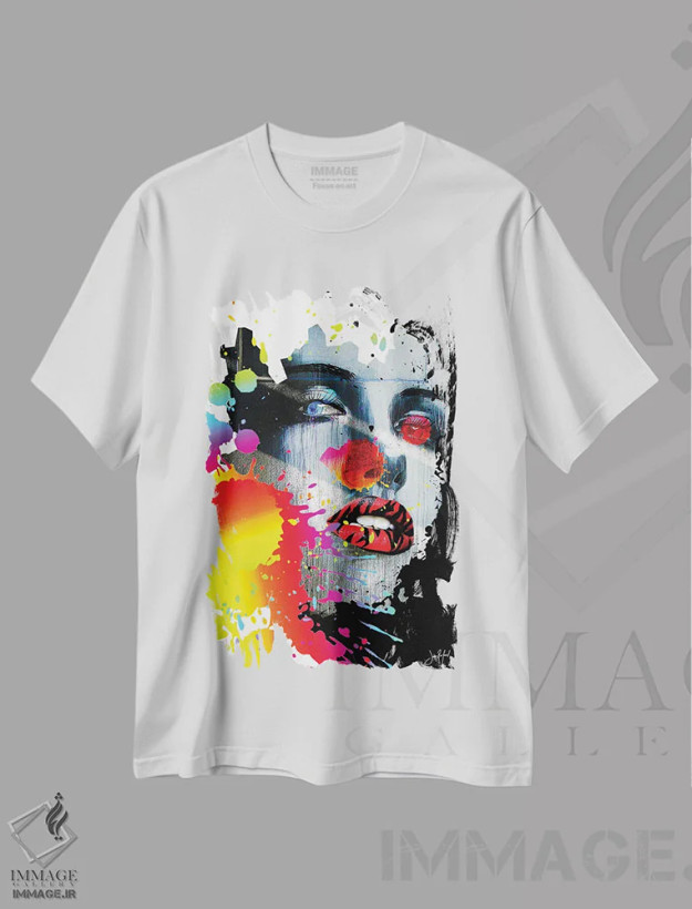 تیشرت سفید طرح دار پاششی، دکوراسیون جایگزین اثر یان رافائل | فروشگاه ایماژ