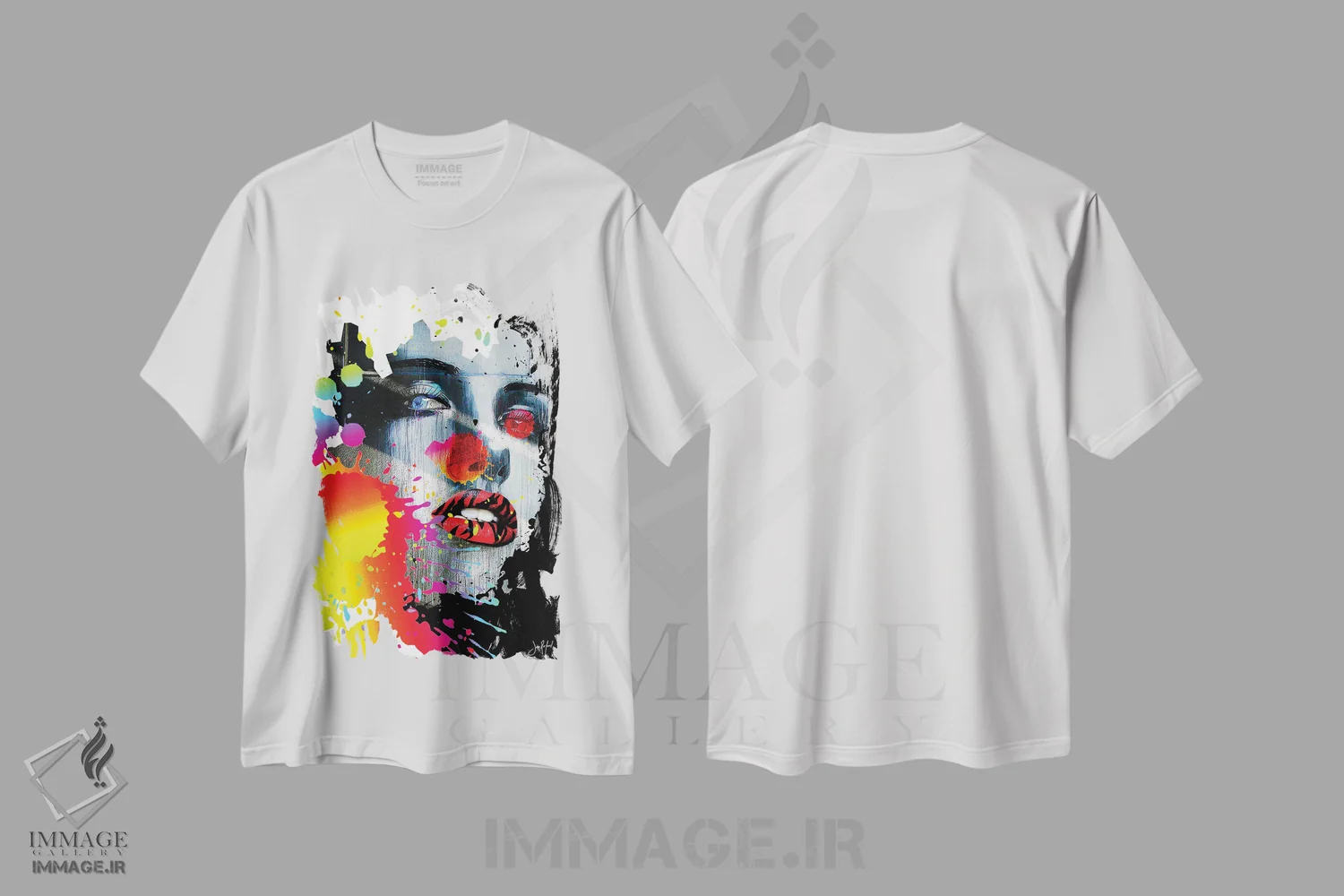 تیشرت سفید طرح دار پاششی، دکوراسیون جایگزین اثر یان رافائل | فروشگاه ایماژ