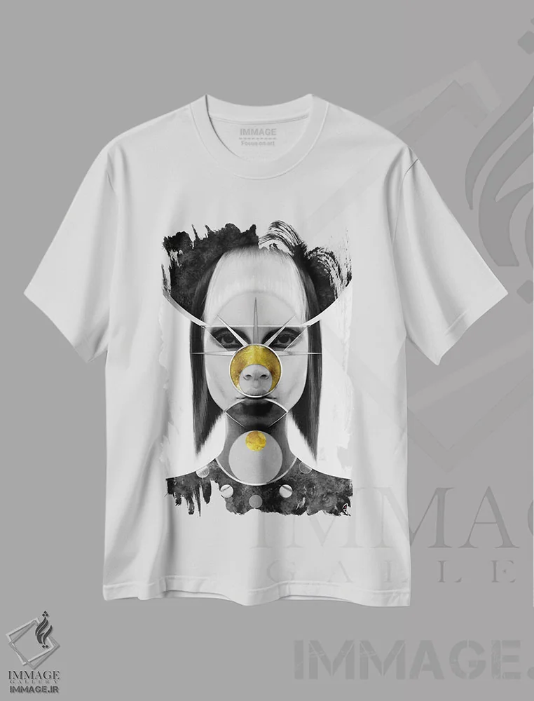 تیشرت سفید طرح دار رمزنگاری، دکوراسیون جایگزین اثر جولیو روسی | فروشگاه ایماژ