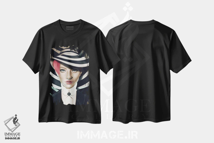 تیشرت مشکی طرح دار راه راه ها، دکوراسیون جایگزین اثر جولیو روسی | فروشگاه ایماژ