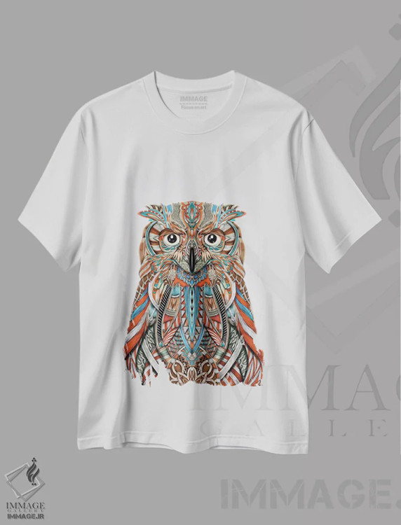 تیشرت سفید طرح دار جغد عقاب مانند، هنر دیجیتال اثر جولیو روسی | immage.ir