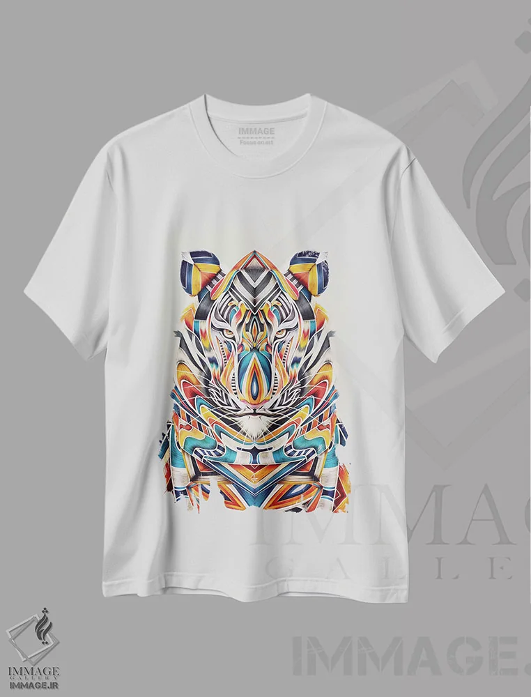 تیشرت سفید طرح دار تایگر، هنر دیجیتال اثر جولیو روسی | فروشگاه ایماژ
