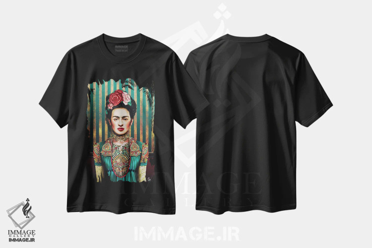 تیشرت مشکی طرح دار فریدا، تزئینی اثر جولیو روسی | فروشگاه ایماژ