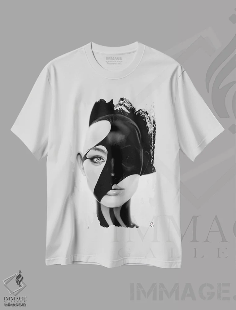 تیشرت سفید طرح دار نقاب سیاه، هنر دیجیتال اثر جولیو روسی | immage.ir