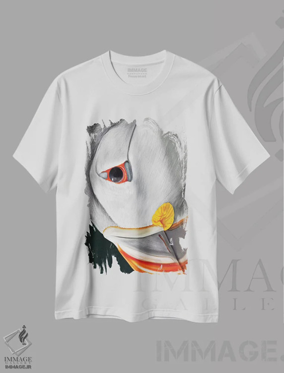 تیشرت سفید طرح دار پافین اطلس، تزئینی اثر جولیو روسی | فروشگاه ایماژ