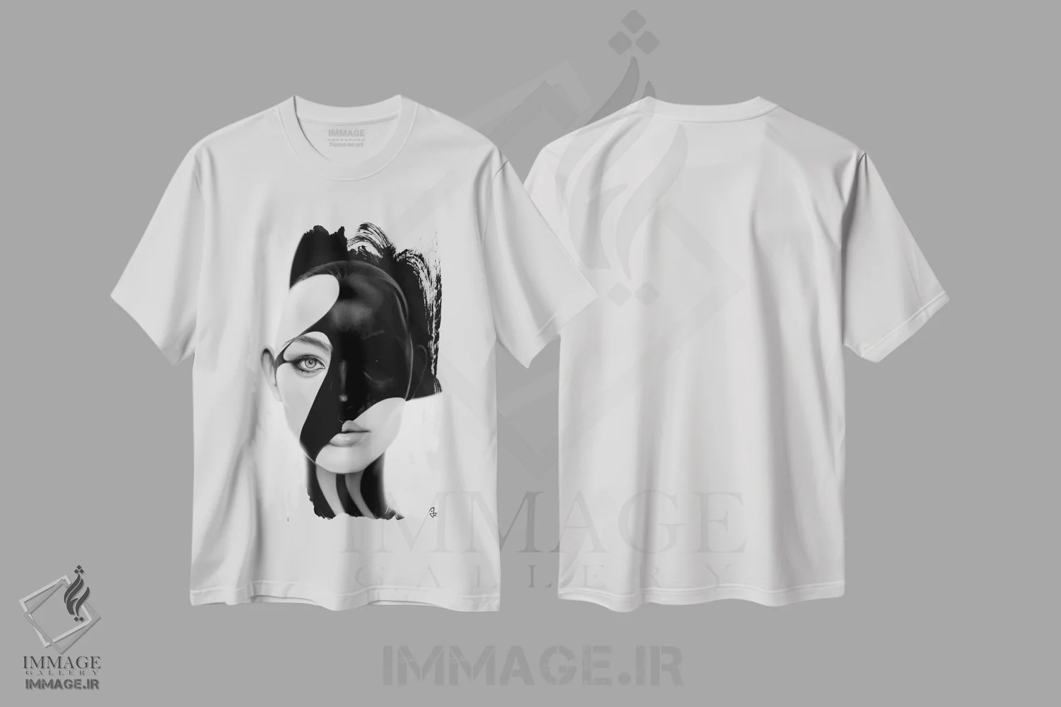 تیشرت سفید طرح دار نقاب سیاه، هنر دیجیتال اثر جولیو روسی | immage.ir