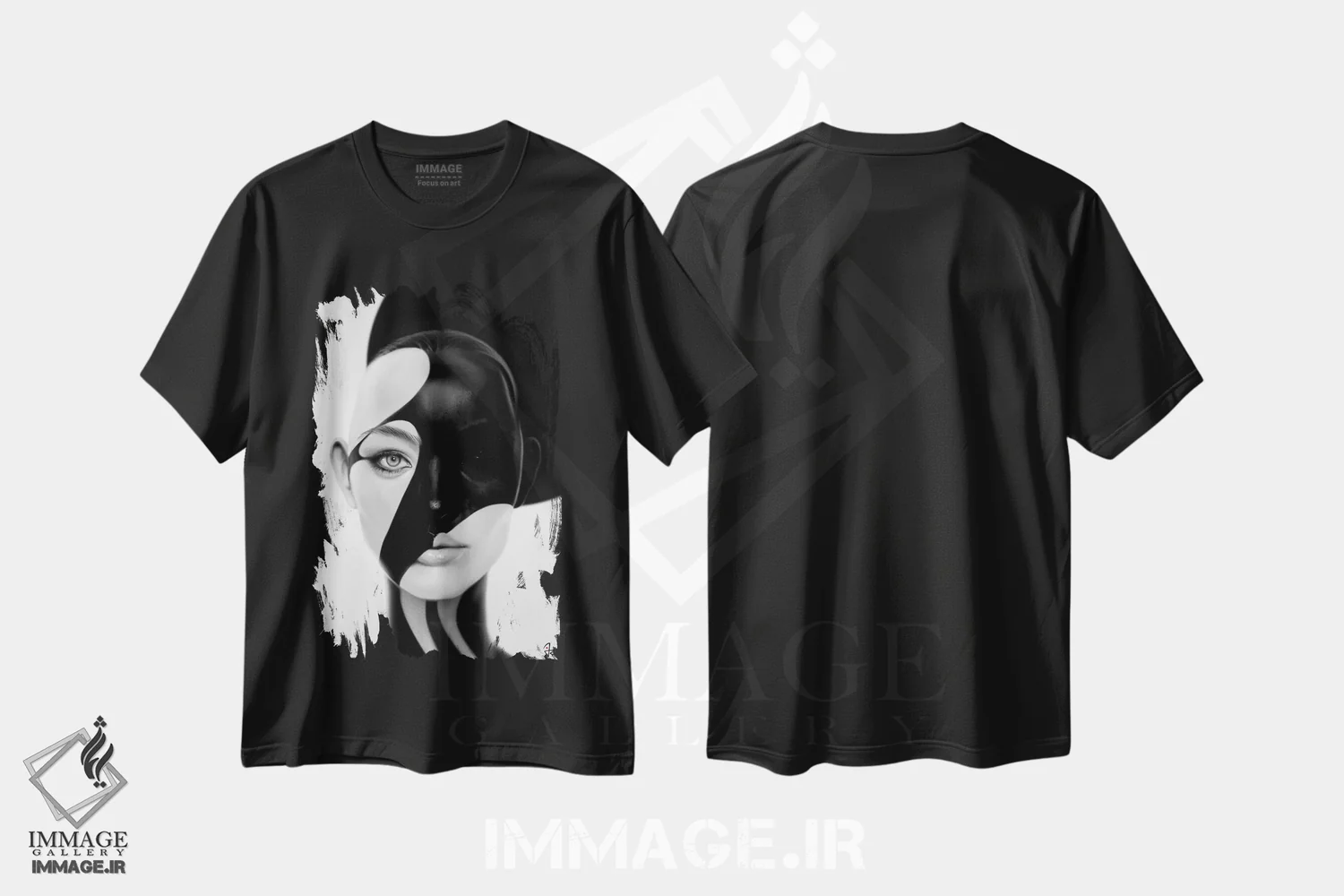 تیشرت مشکی طرح دار نقاب سیاه، هنر دیجیتال اثر جولیو روسی | فروشگاه ایماژ