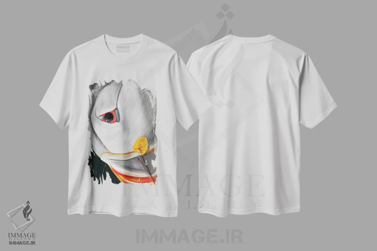 تیشرت سفید طرح دار پافین اطلس، تزئینی اثر جولیو روسی | فروشگاه ایماژ