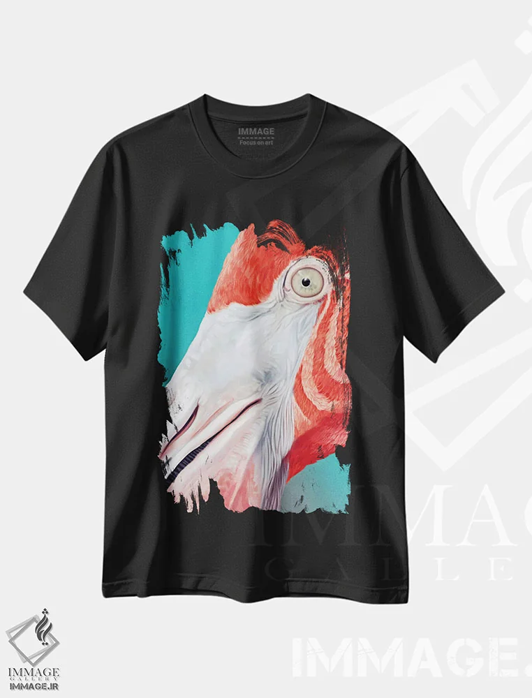 تیشرت مشکی طرح دار فلامینگو، تزئینی اثر جولیو روسی | فروشگاه ایماژ