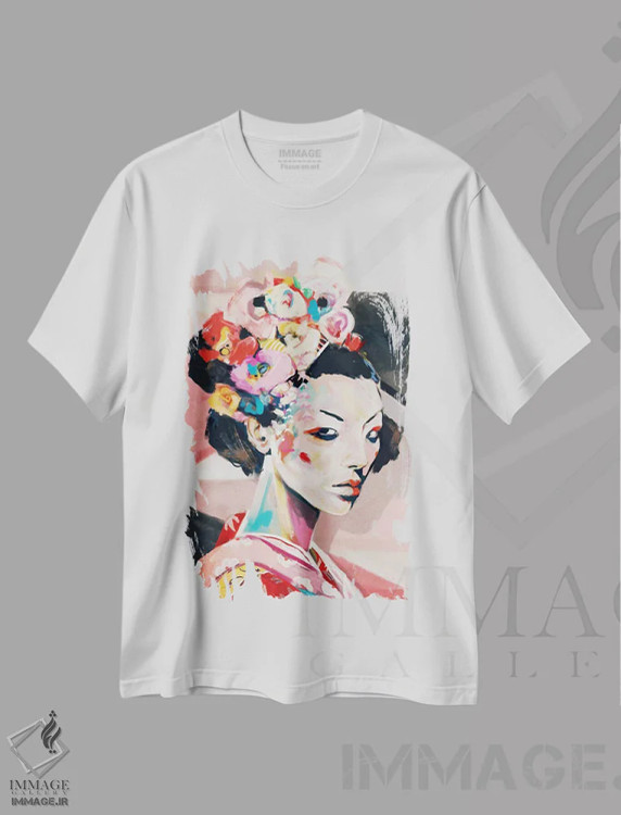 تیشرت سفید طرح دار ژاپن، دکور آسیایی اثر جولیو روسی | فروشگاه ایماژ