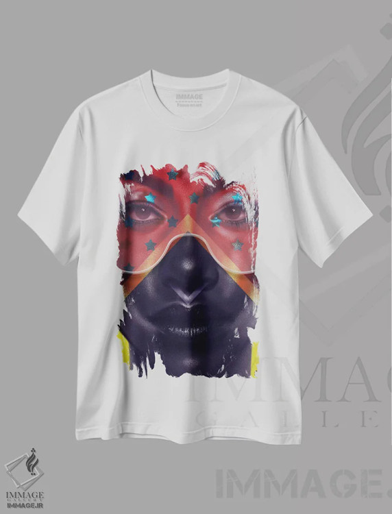 تیشرت سفید طرح دار ستاره ها و راه راه ها، هنر دیجیتال اثر جولیو روسی | فروشگاه ایماژ