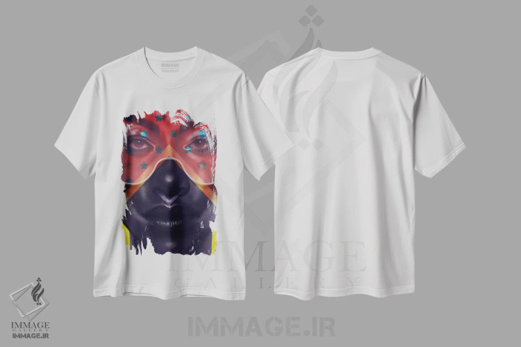 تیشرت سفید طرح دار ستاره ها و راه راه ها، هنر دیجیتال اثر جولیو روسی | فروشگاه ایماژ