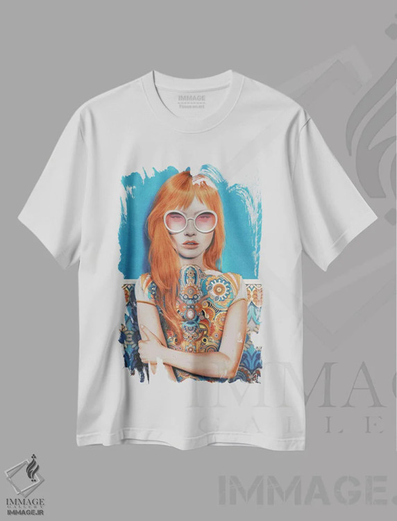 تیشرت سفید طرح دار تابستان هندی، هنر فاخر معاصر اثر جولیو روسی | فروشگاه ایماژ