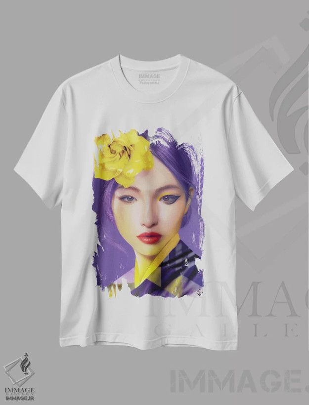 تیشرت سفید طرح دار فوق بنفش، هنر فاخر معاصر اثر جولیو روسی | فروشگاه ایماژ