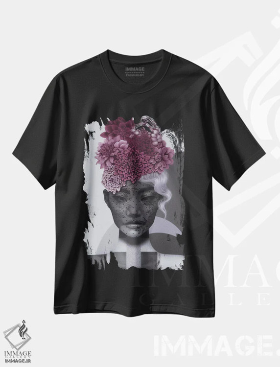 تیشرت مشکی طرح دار مجنون ماه، هنر فاخر معاصر اثر جولیو روسی | فروشگاه ایماژ