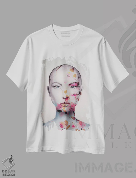 تیشرت سفید طرح دار انسانیت من کجاست، هنر فاخر معاصر اثر جولیو روسی | فروشگاه ایماژ