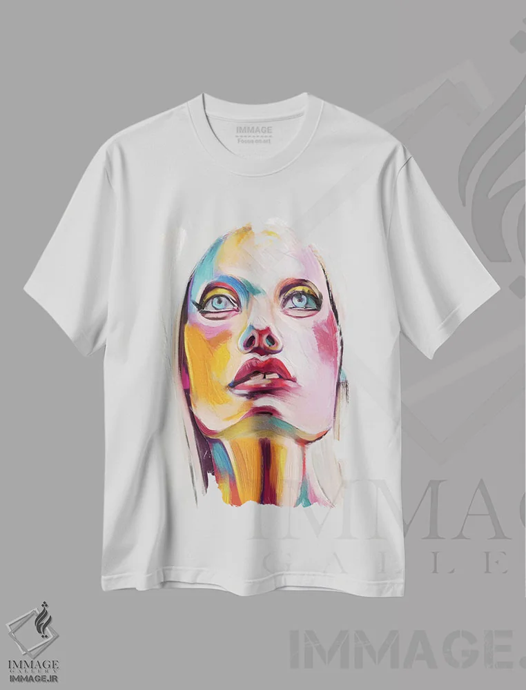 تیشرت سفید طرح دار درخشان دو، هنر دیجیتال اثر جولیو روسی | فروشگاه ایماژ