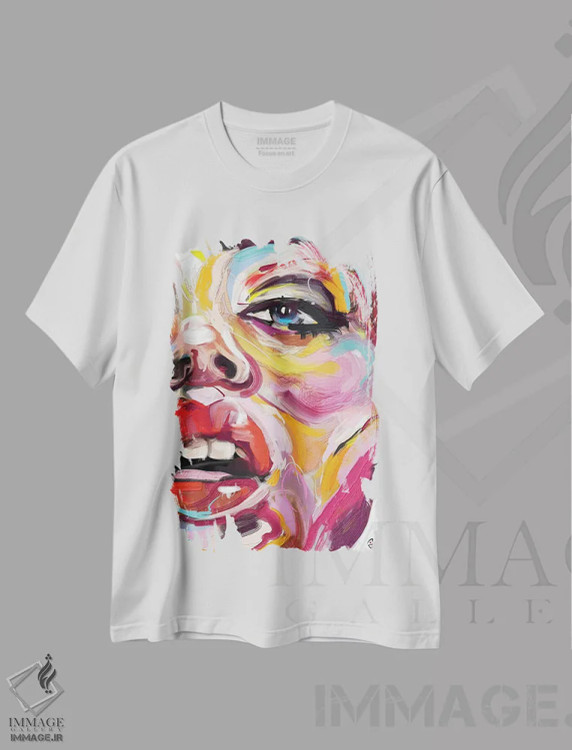 تیشرت سفید طرح دار درخشان چهار، هنر دیجیتال اثر جولیو روسی | فروشگاه ایماژ