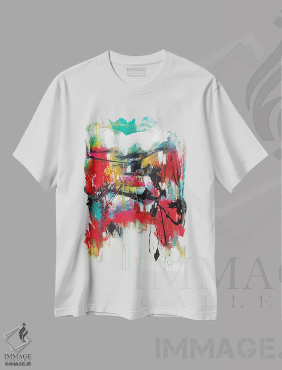 تیشرت سفید طرح دار جنگل سرخ آسمان سبز اثر جود رمِدیوس | فروشگاه ایماژ