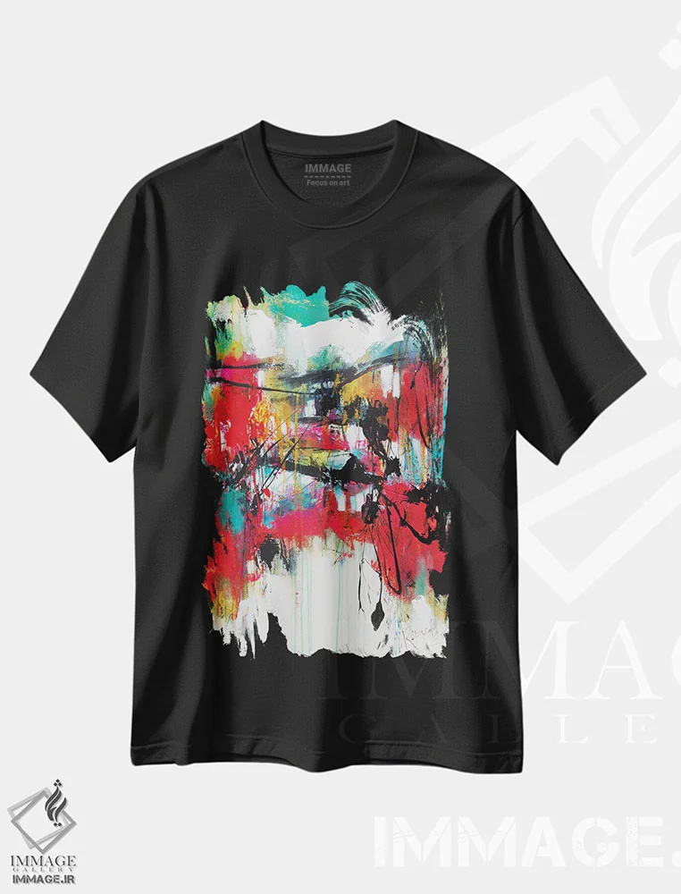تیشرت مشکی طرح دار جنگل سرخ آسمان سبز اثر جود رمِدیوس | immage.ir