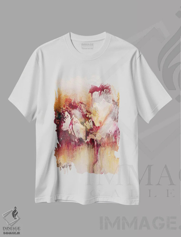 تیشرت سفید طرح دار شکوفه گیلاس شماره ۱، آبستره اثر جود رمِدیوس | فروشگاه ایماژ