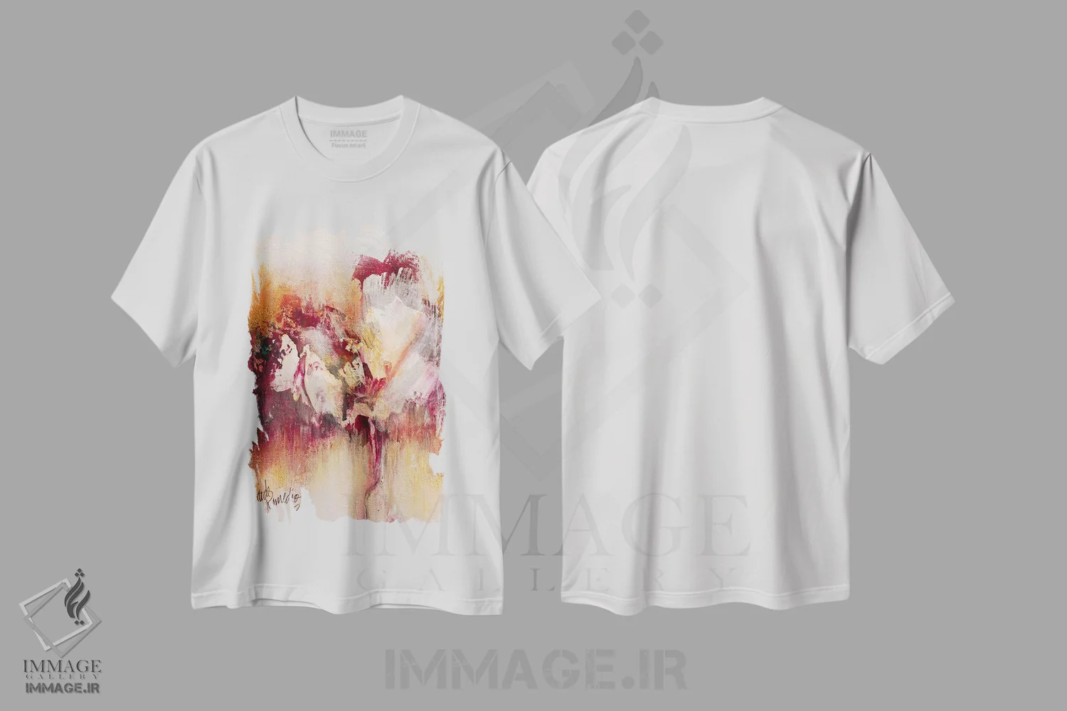 تیشرت سفید طرح دار شکوفه گیلاس شماره ۱، آبستره اثر جود رمِدیوس | فروشگاه ایماژ