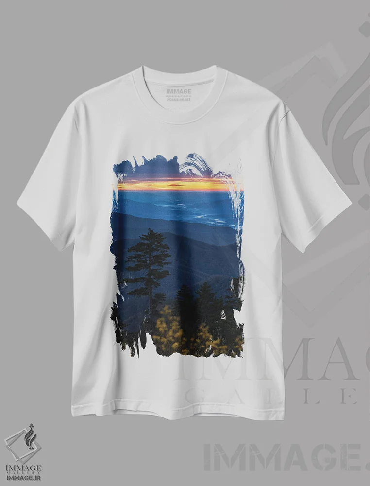 تیشرت سفید طرح دار غروب از دور، مدیوم اثر عکاسی جاناتان راس | immage.ir