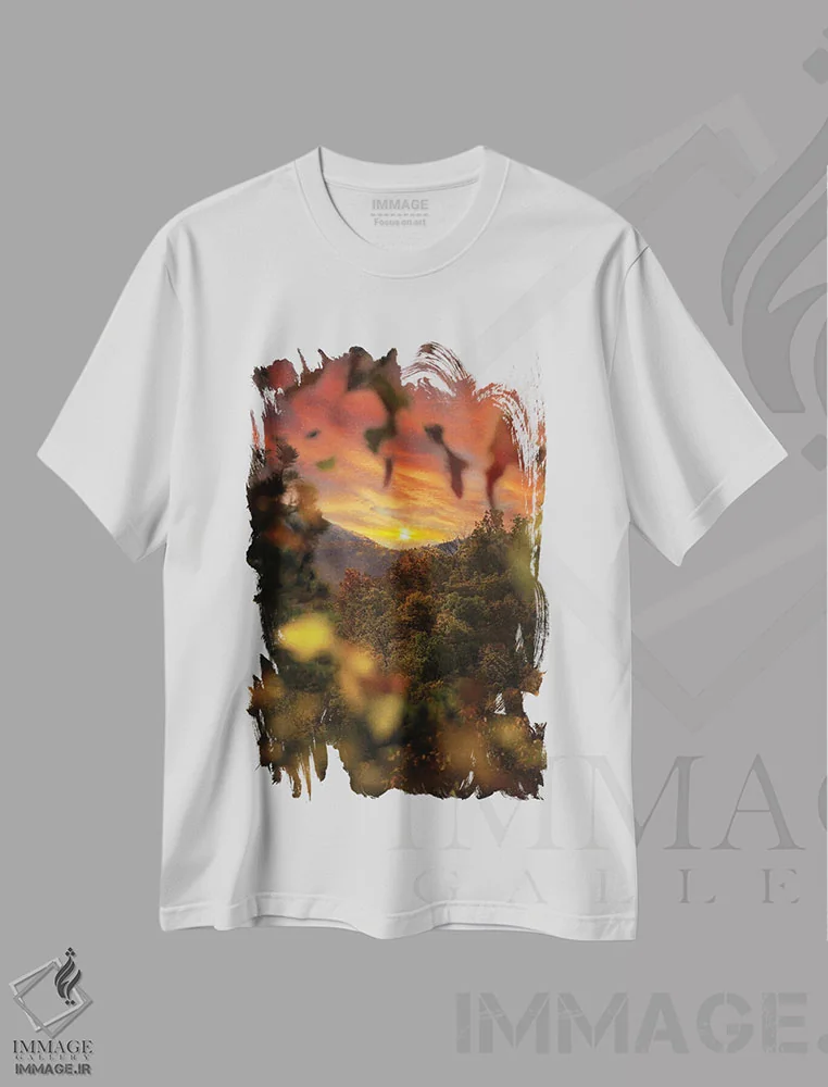 تیشرت سفید طرح دار غروب از میان درختان، مدیوم اثر عکاسی جاناتان راس | immage.ir