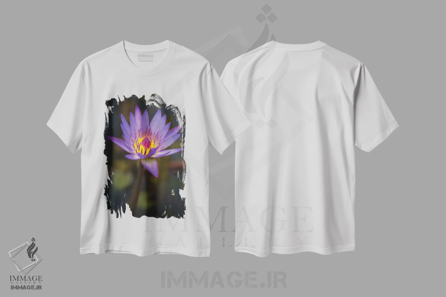 تیشرت سفید طرح دار شکوفه بنفش، مدیوم اثر عکاسی جاناتان راس | فروشگاه ایماژ