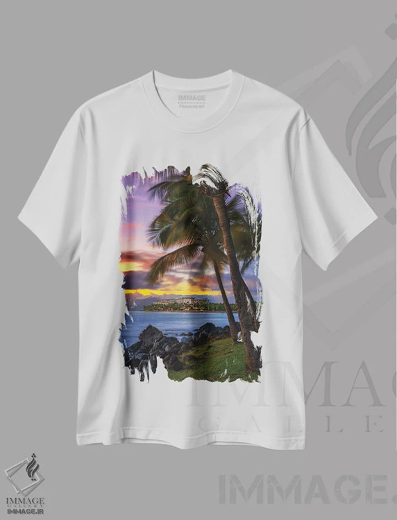 تیشرت سفید طرح دار غروب خورشید بر هاوایی، مدیوم اثر عکاسی جاناتان راس | immage.ir