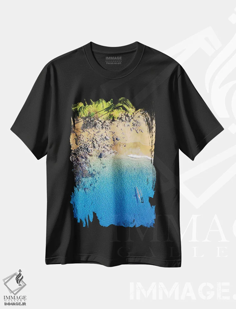 تیشرت مشکی طرح دار کایاک سواری در هاوایی، مدیوم اثر عکاسی جاناتان راس | فروشگاه ایماژ