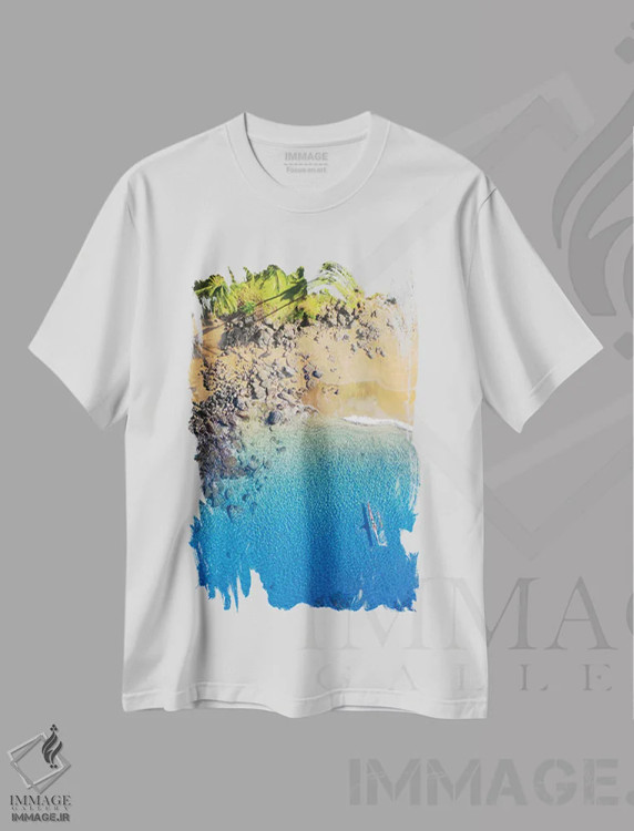 تیشرت سفید طرح دار کایاک سواری در هاوایی، مدیوم اثر عکاسی جاناتان راس | immage.ir