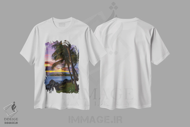 تیشرت سفید طرح دار غروب خورشید بر هاوایی، مدیوم اثر عکاسی جاناتان راس | immage.ir