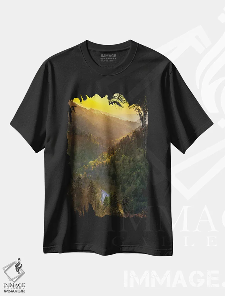 تیشرت مشکی طرح دار غروب بر مسیر عبوری از اسموکیز، مدیوم اثر عکاسی جاناتان راس | immage.ir