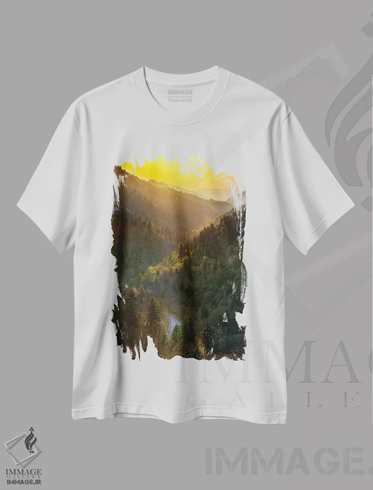 تیشرت سفید طرح دار غروب بر مسیر عبوری از اسموکیز، مدیوم اثر عکاسی جاناتان راس | فروشگاه ایماژ