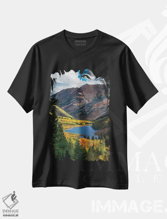 تیشرت مشکی طرح دار قله های باشکوه ابری، مدیوم اثر عکاسی جاناتان راس | فروشگاه ایماژ