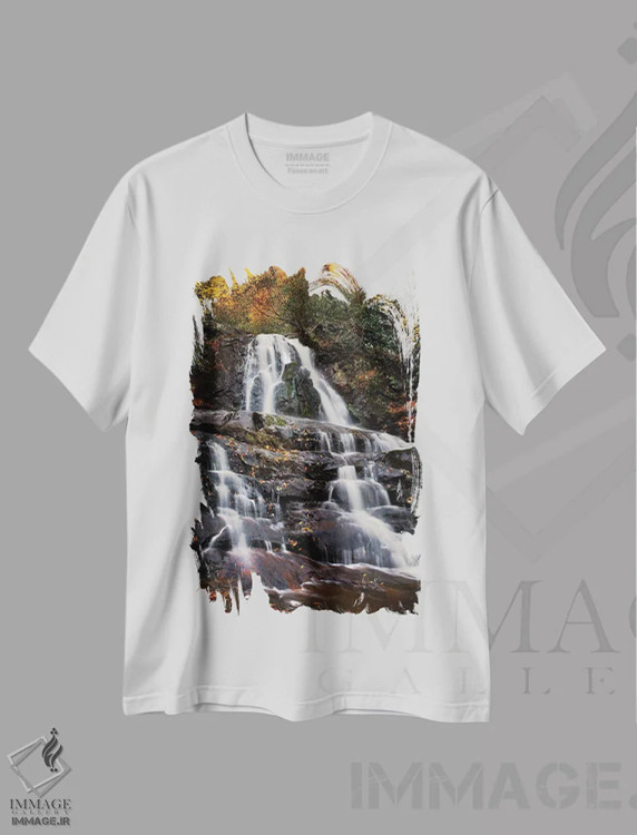 تیشرت سفید طرح دار آبشارهای پاییزی، مدیوم اثر عکاسی جاناتان راس | فروشگاه ایماژ