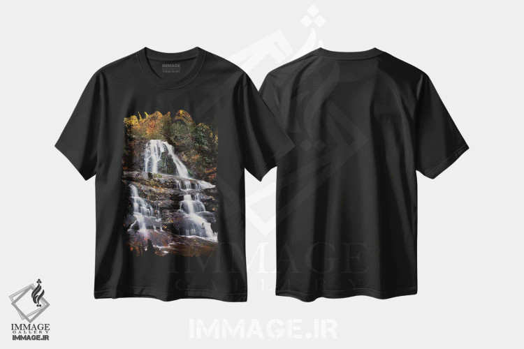 تیشرت مشکی طرح دار آبشارهای پاییزی، مدیوم اثر عکاسی جاناتان راس | immage.ir