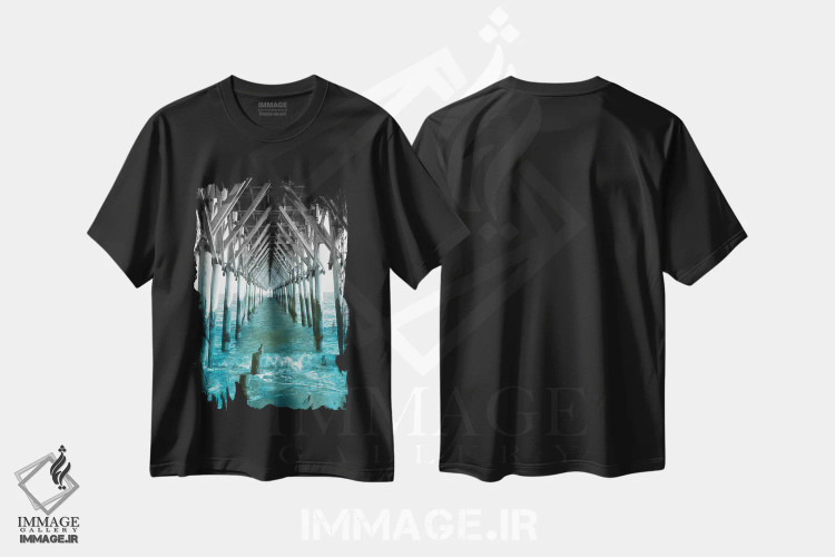تیشرت مشکی طرح دار اسکله فیروزه ای I، مدیوم اثر خیرو رودریگز | immage.ir
