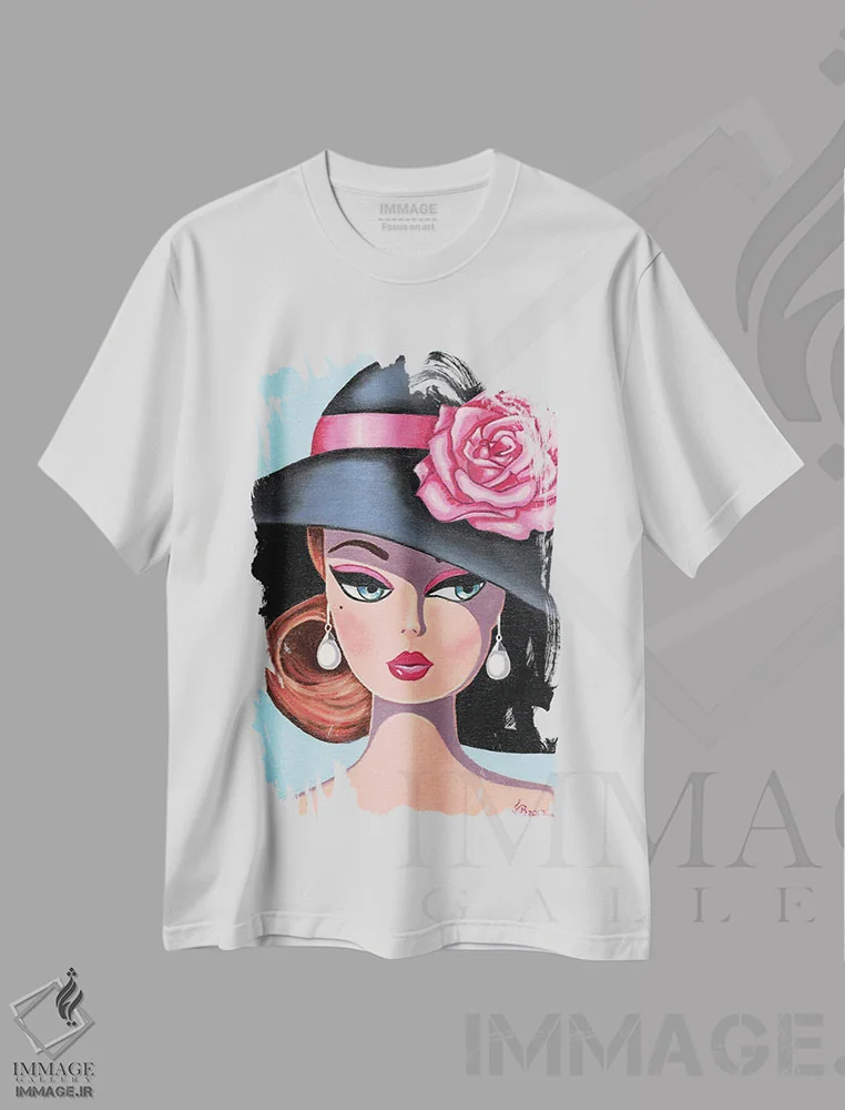 تیشرت سفید طرح دار رز ابریشمی صورتی، مدیوم اثر هنر رترو جولی | immage.ir