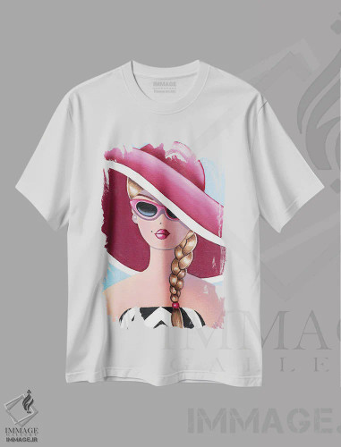 تیشرت سفید طرح دار کلاه صورتی، باربیکور اثر هنر رترو جولی | فروشگاه ایماژ