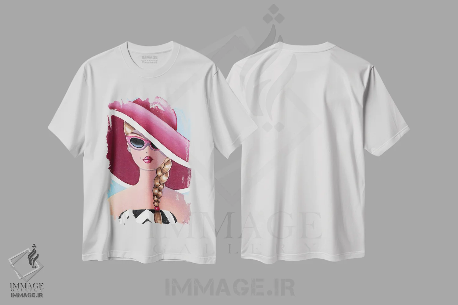 تیشرت سفید طرح دار کلاه صورتی، باربیکور اثر هنر رترو جولی | فروشگاه ایماژ