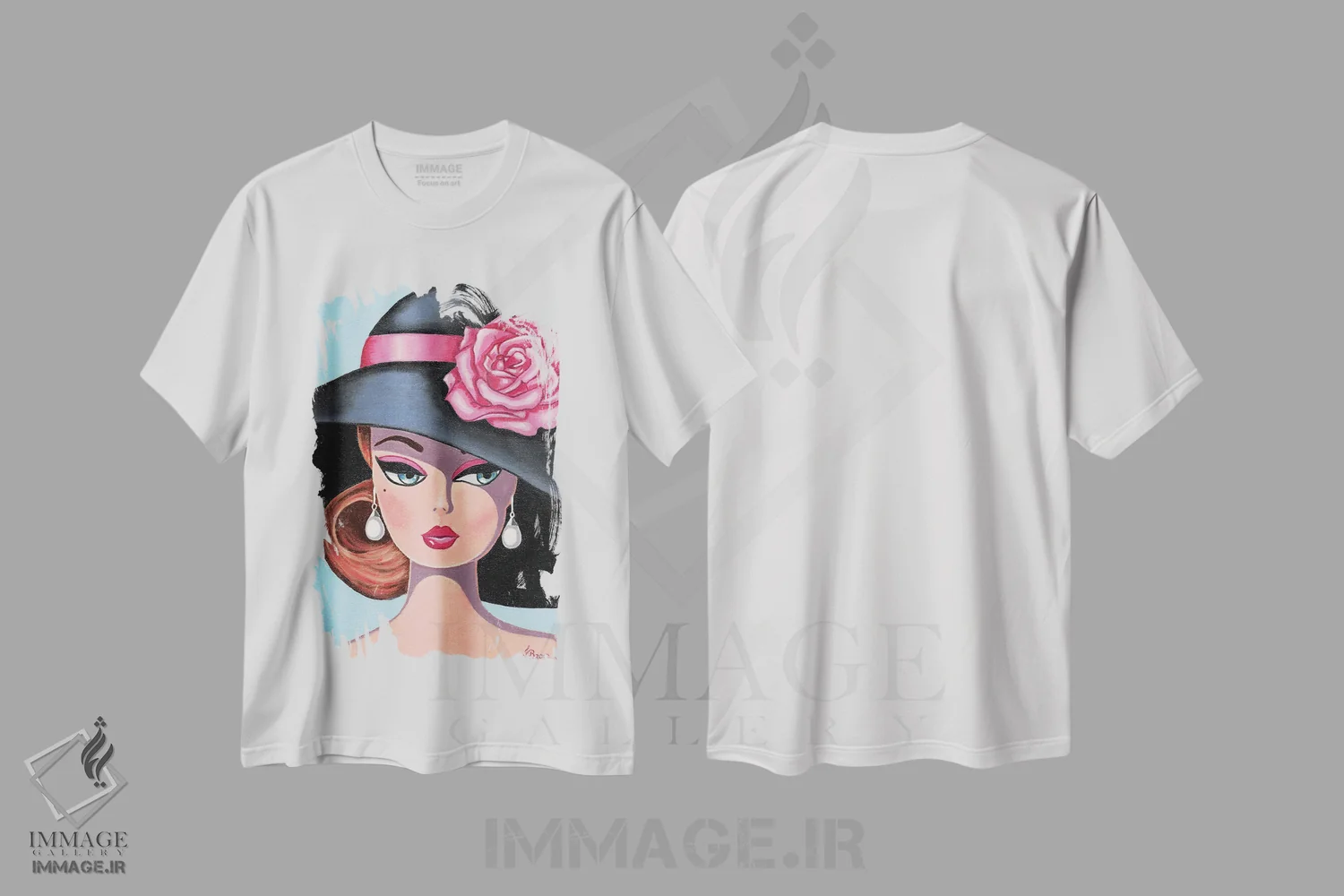 تیشرت سفید طرح دار رز ابریشمی صورتی، مدیوم اثر هنر رترو جولی | immage.ir