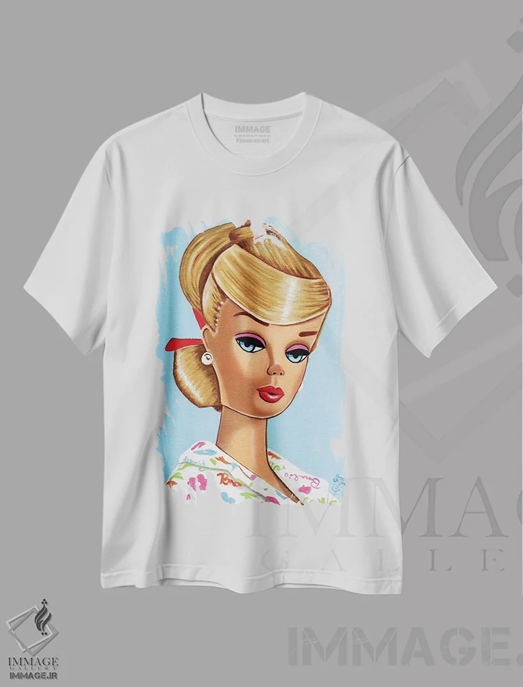 تیشرت سفید طرح دار پیچش بلوند، تزئینی اثر هنر رترو جولی | فروشگاه ایماژ