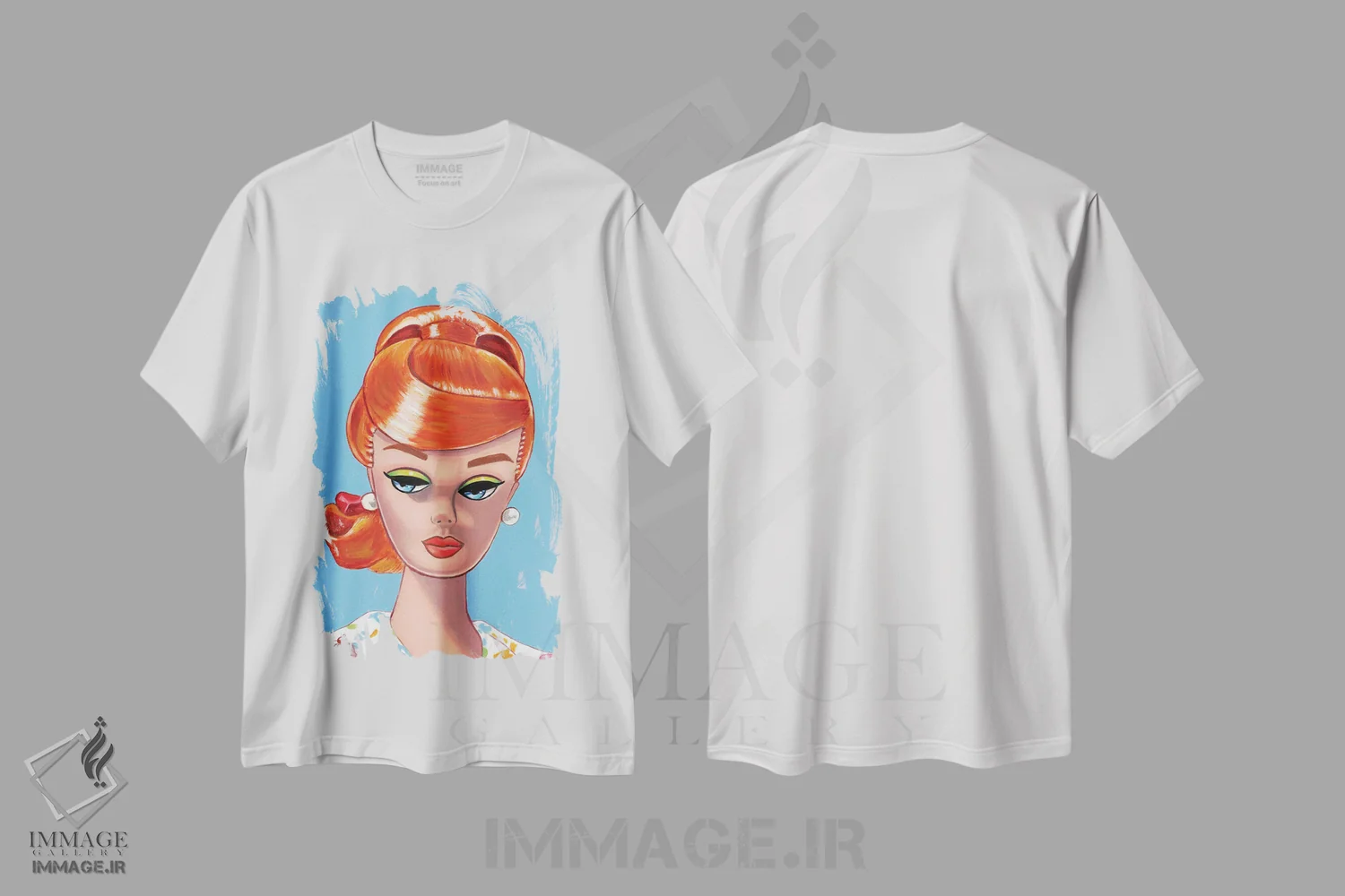 تیشرت سفید طرح دار موی قرمز، تزئینی اثر هنر رترو جولی | immage.ir